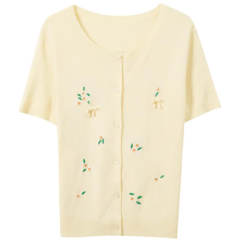 Women's Bow Knit Short Sleeve Cardigan