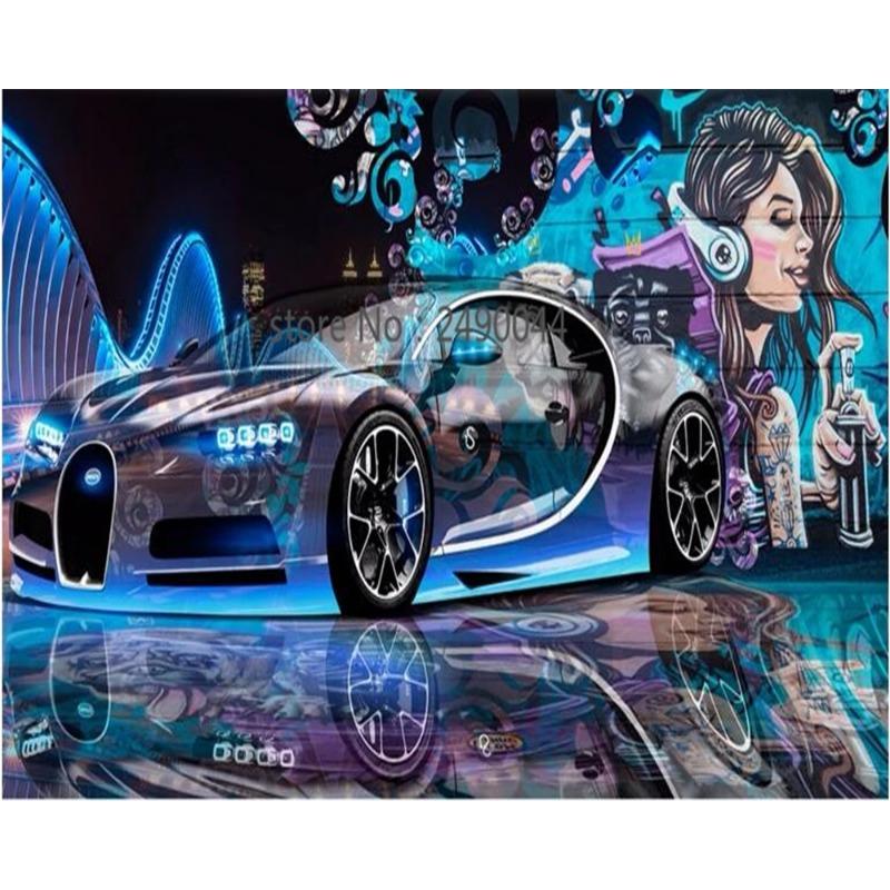 3d Wallpaper Street Graffiti Mural Sports Car Decoration Tv 3d Living Room Background Wall Paper