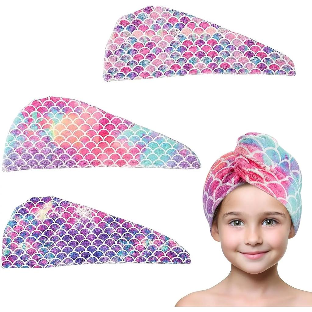 1 Pc Children's Fish Scale Hair Cap Microfiber Soft Absorbent Hair Towel Bathroom Living Room Essential Hair Drying Supplies