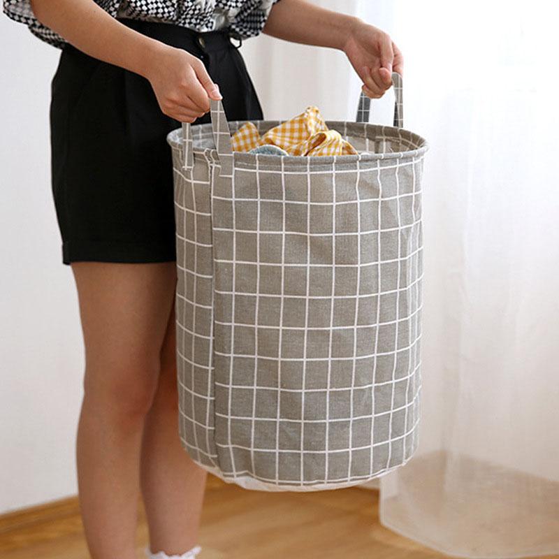 Multifunctional Cotton and Linen Lattice Dirty Clothes Basket Clothes Toys Sundries Storage Bucket Foldable Dirty Clothes Basket