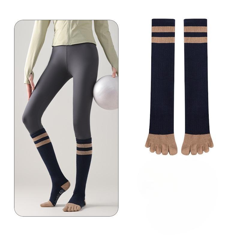 Chaussettes de Yoga à Cinq Doigts, Chaussettes Minceur Mollet Jambe Anti-dérapantes pour Femmes, Sports et Fitness Course Pilates Chaussettes Longues