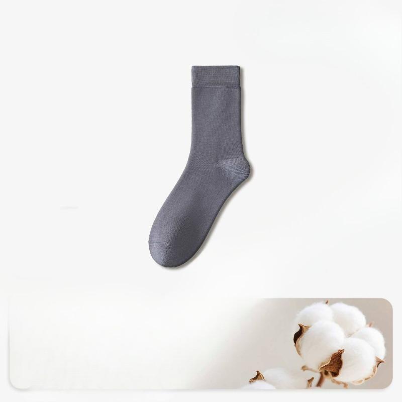 Men's Mid-length Business Socks - Solid Color - Antibacterial and Deodorizing - Made of Pure Cotton