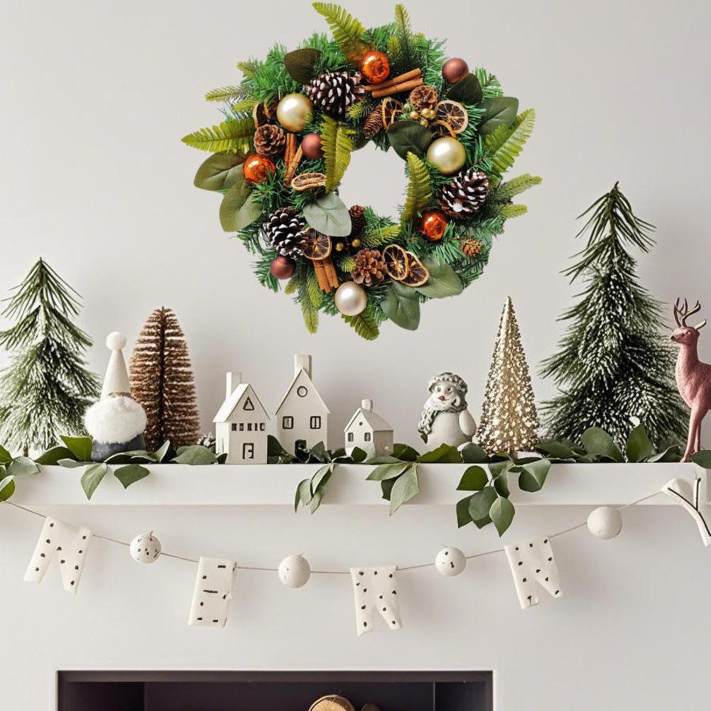 1PC Christmas Wreath 20 Inches Artificial Christmas Wreath Holiday With Baubles Berries Pine Needles Home Festival Party Decor