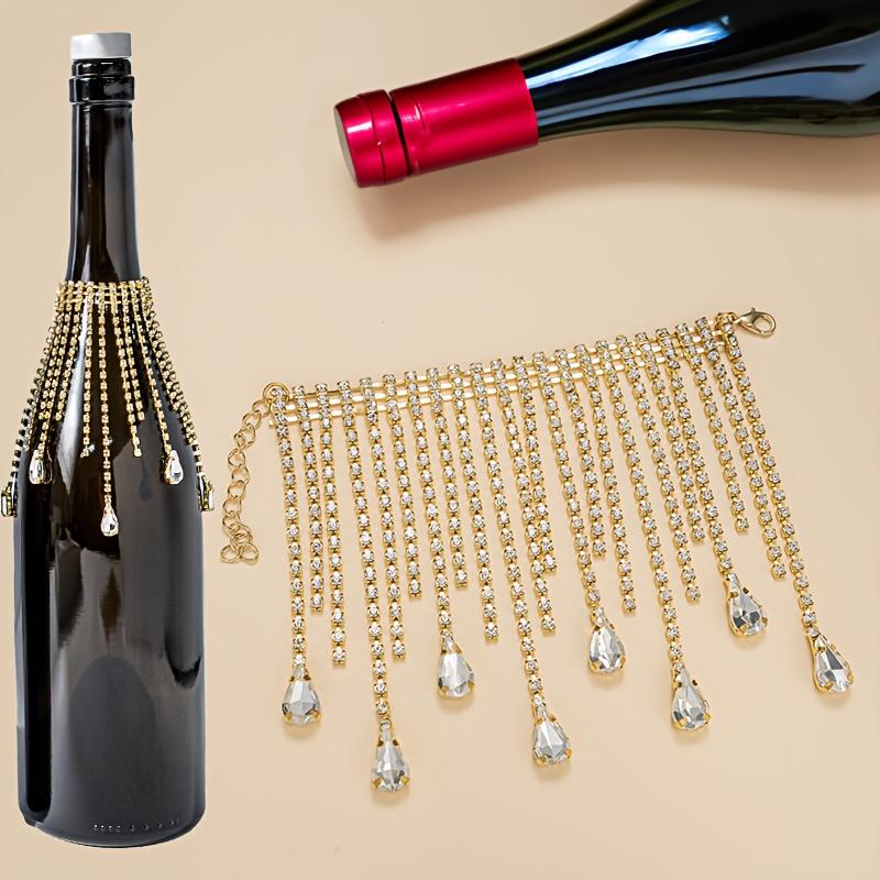 

Розкішна кришталева підвісна прикраса для пляшки вина з прозорим кольоровим кришталем та дизайном з китичкою - Елегантний залізний та кришталевий орнамент