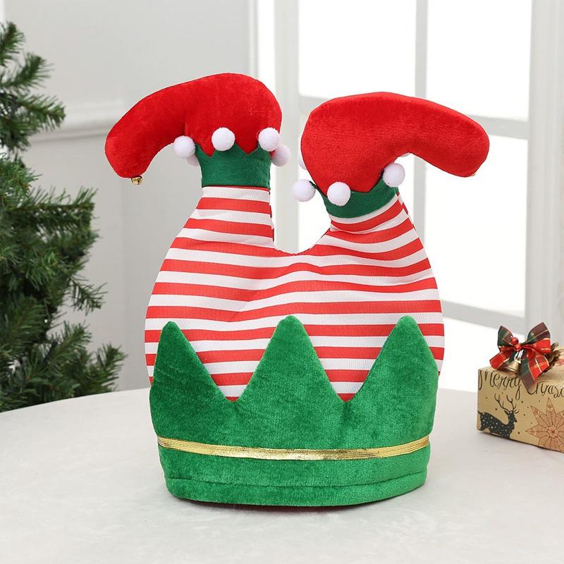 1PC Funny Hats Party Hats Christmas Hats Unisex Santa Pants Hat Vibrant Red Elf Santa Hat Costume Accessories Long Striped