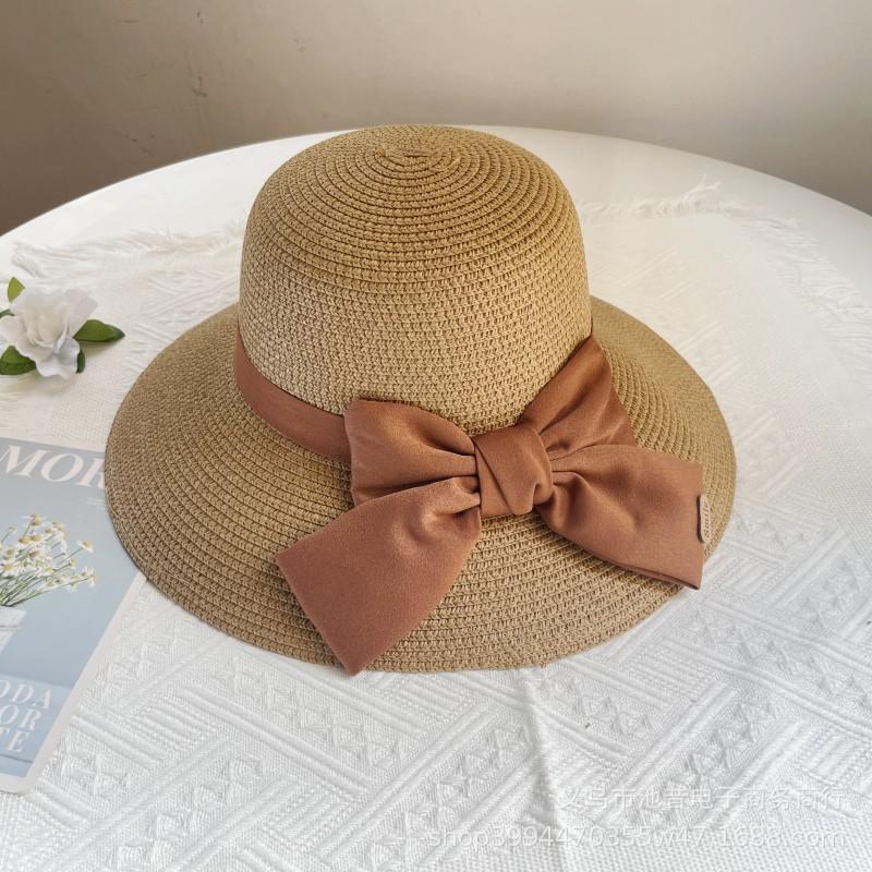 Hepburn style straw hat seaside vacation sun hat summer straw braided big brim temperament bow sun hat women's