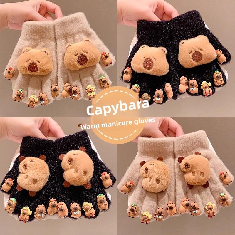 Children's Gloves Winter New Girl's Five Finger Cover with Velvet for Warmth and Warmth