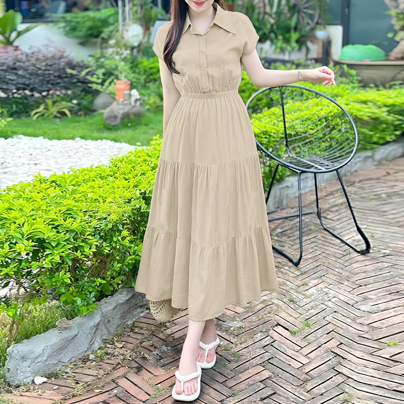 

ZANZEA Женское повседневное свободное платье с отложным воротником и короткими рукавами 2XL хаки