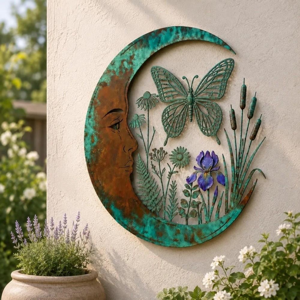 Garden Decor Dragonfly Bee Wall Art 3D Round Celestial Wall Sign Outdoor Accent  Patio Decor