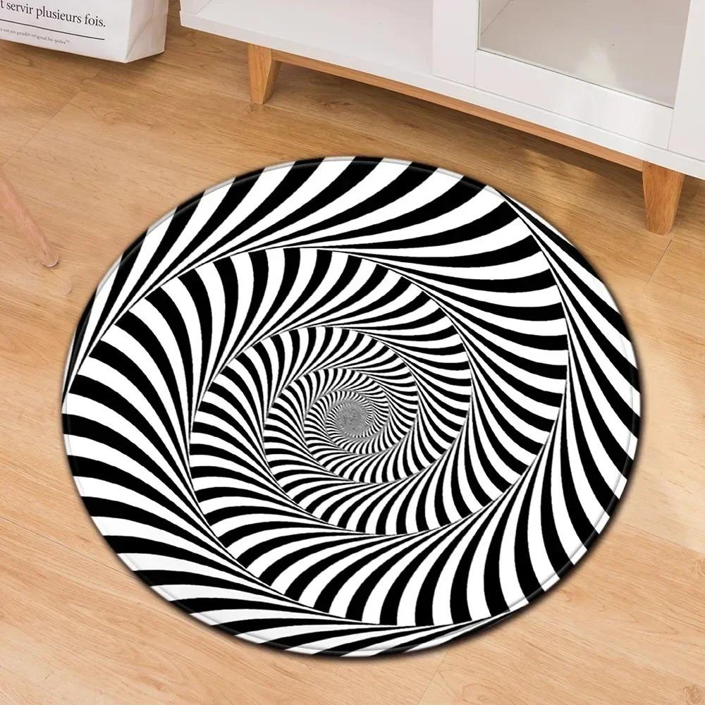 Optical Illusion Round Area Rug with 3D Visual Effect Patterns Floor Mat for Modern Artistic Living Room Bedroom Home Decor