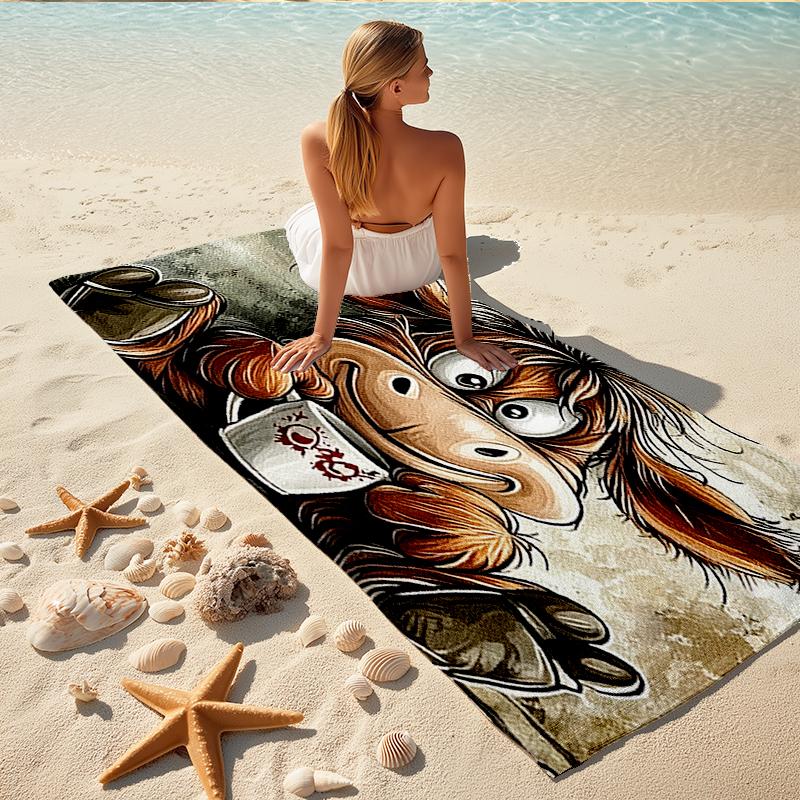 1Pc Monkey Coffee Cup Beach Towel, Quick Dry, Multi-Use for Beach Pool Gym Yoga Home Travel, Christmas, Halloween, Xmas Gift Em92850