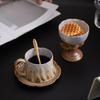 French Retro Ceramic Coffee Cup and Saucer Set with Ice Cream Bowl and Creative Leaf Design