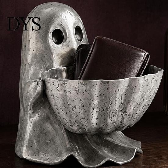 Gothic Home Accessories Halloween Ghost Candy Bowl, Resin Decorative Storage Dish, Silver Sculpture Gray Snack Holder, for Tabletop And Entryway Cute