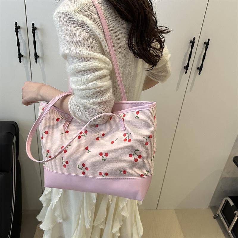 High Aesthetic Fruit Printed Tote Bag, New Trendy Large Capacity Shoulder Bag, Patchwork Casual Commuting Versatile Bags