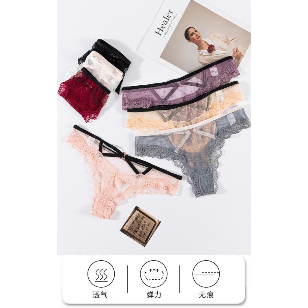 European and American Lace Underwear Hollow Sexy Pure Wind Underwear Cross-border Underwear Foreign Trade Briefs Lace Solid Color Underwear