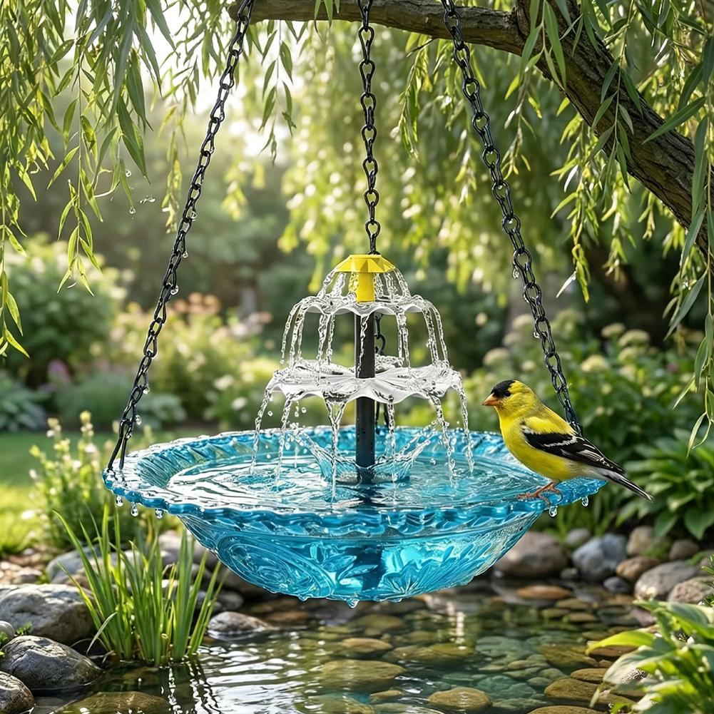 Cascade Hanging Bird Bath Fountain Hanging Solar Powered Hummingbird Bath Bowl For Garden Bird Feeder Supplies Garden Decor