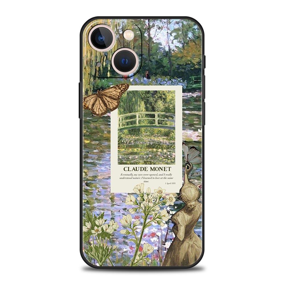 Claude Monet Art Phone Case For iPhone 17 16 15 Pro Max 11 12 13 14 7 8 Plus SE 2020 X XR XS Cover Soft Black