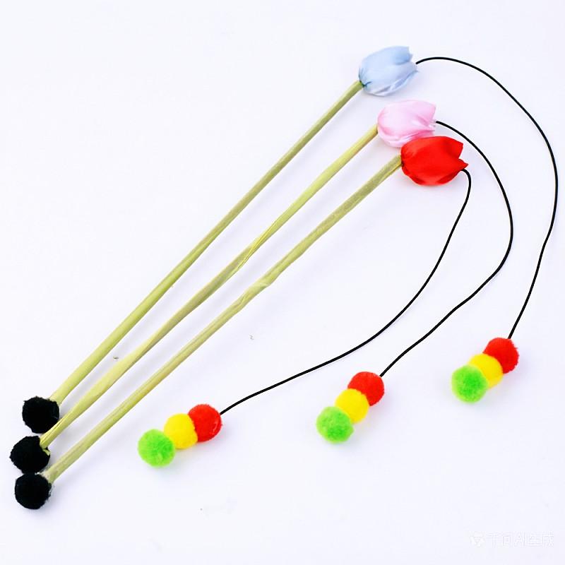 Cat Toys Colorful Flower Stick Cat Toys Interactive Wool Ball Tassel Sticks Toy for Cats Scratching Long Handle Toy Pet Products
