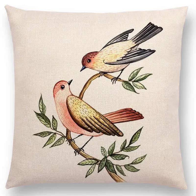 Lovely Birds Flowers Plants Sofa Pillow Case Hummingbird Rose Raspberries Lemon Dill Clove Almonds Cushion Cover