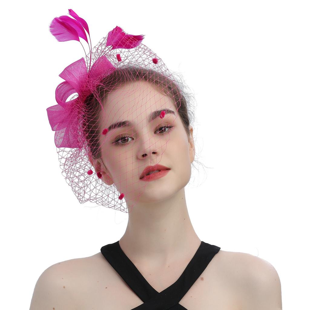 Wedding bride's mesh headdress hairclip floral party accessories European and American horse racing club feather veil headband