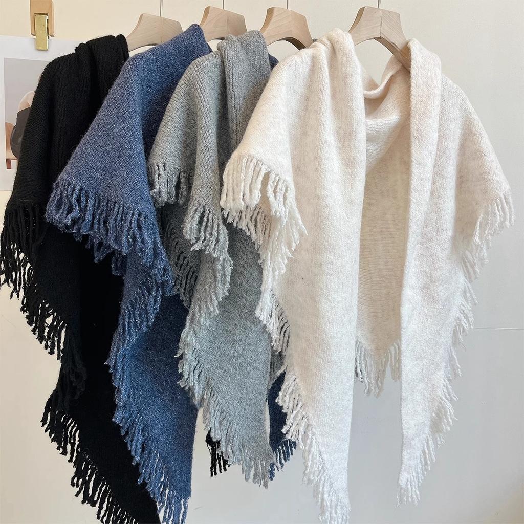 Solid Color Catkin Base Elegant Autumn and Winter Shawl- Soft Fringed Edge Large Scarf
