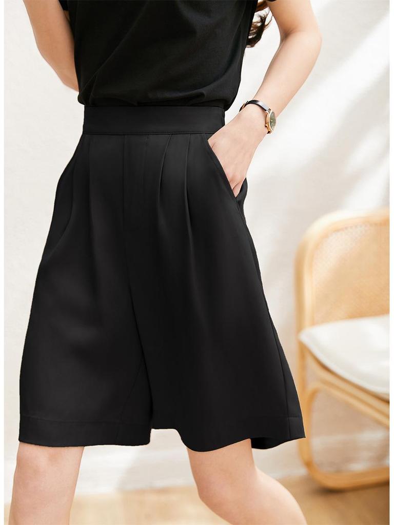Premium Mulberry Silk High-Waisted Bermuda Shorts for Women