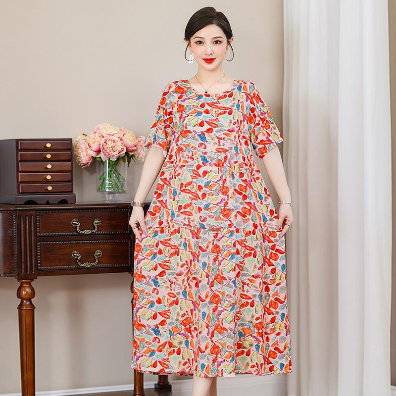 Plus Size Floral Dresses for Women  Oversize Loose Short Sleeve Summer Long Dress Middle-aged Women Summer Sundresses