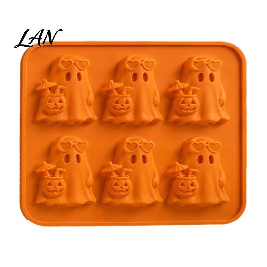 Halloween Party Supplies Ghost Ice Cube Mold, 6 Cavity Silicone Tray, 3D Flexible Mold for Shape Maker, Whisky Cocktails Tray