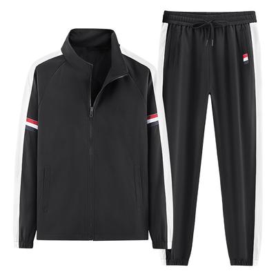 Men's Casual Two-piece Cardigan Sweatshirt Stand Collar Long Sleeved Pants Sports Jacket Men's Two-piece Set