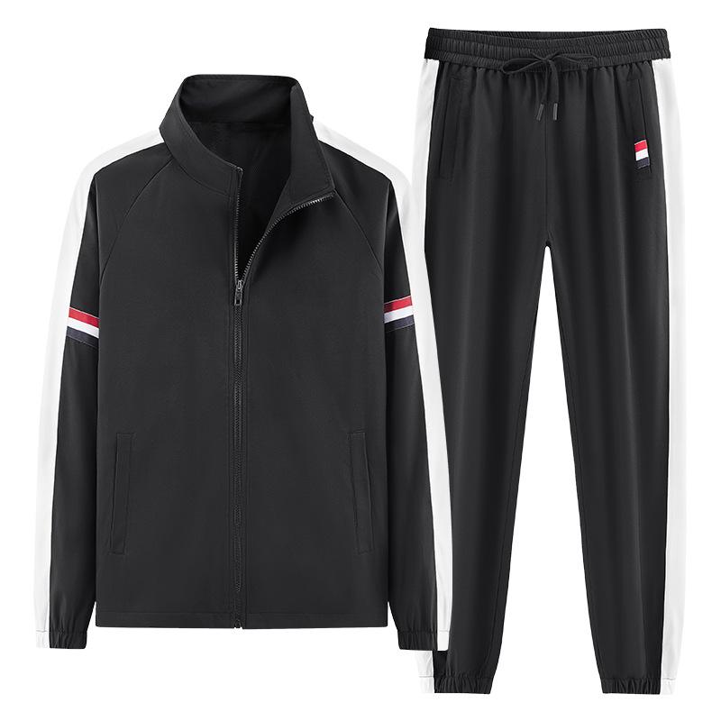 

Мужской повседневный кардиган из двух частей, толстовка со стойкой, длинные рукава, брюки, спортивная куртка, мужской костюм из двух частей L чёрный