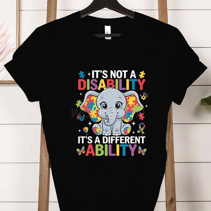 Its A Different Ability Autism Teacher Shirt Autism Awareness Cartoon Design Woman Tshirts Special Education Gift Classic Tops