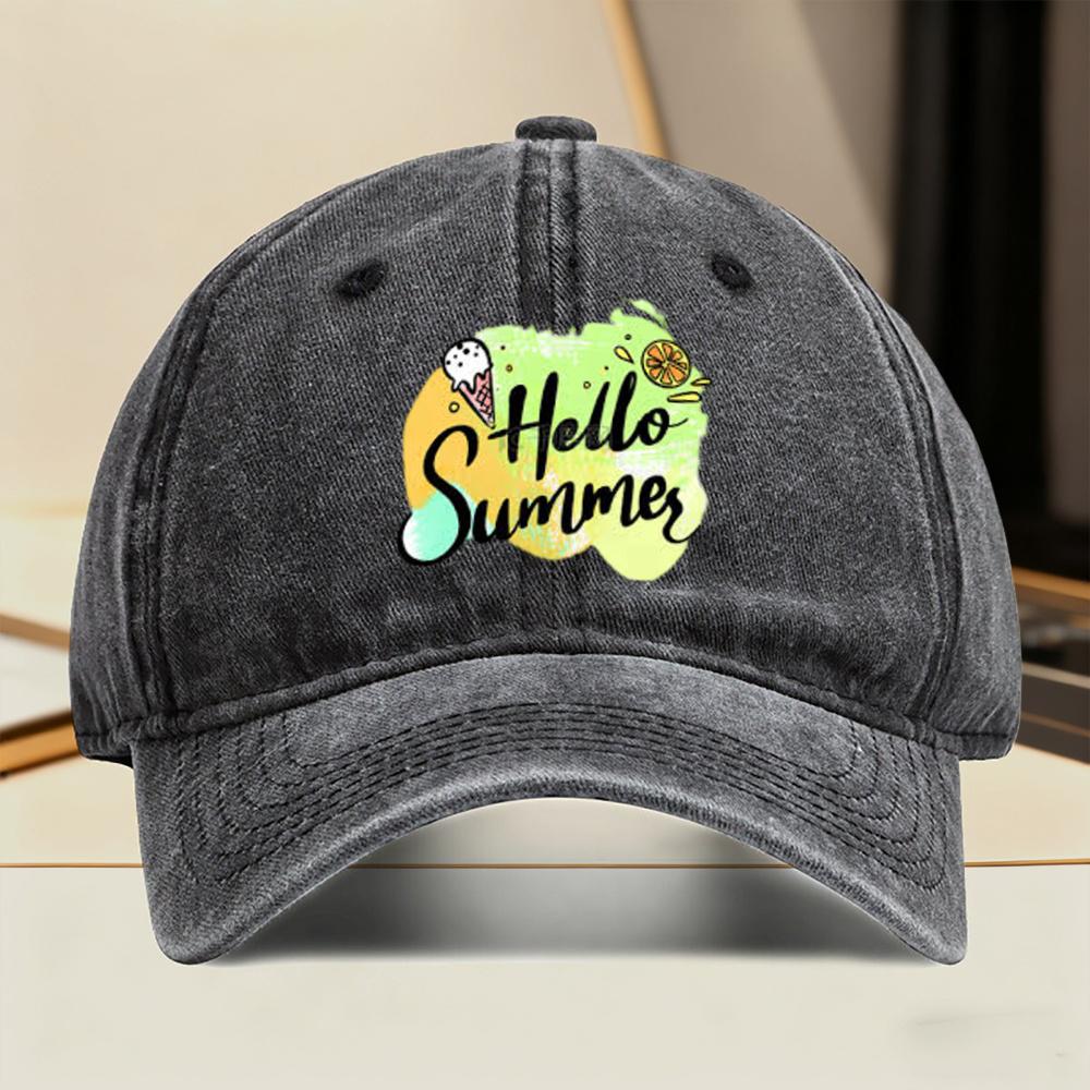 Hello Summer Ice Cream Lemon Print Baseball Cap Polyester Casual Adjustable Outdoor Headwear