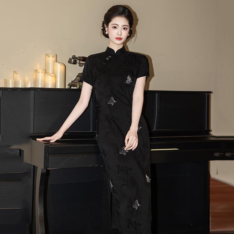 Black national style new Chinese style daily Suzhou long cheongsam improved young 1011 new women's high-end catwalk