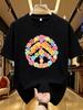 Yj0009flowers And Letters Plus Size Unisexs Round Neck Short Sleeve Tshirt With Elastic Half Sleeves And Trendy Prints