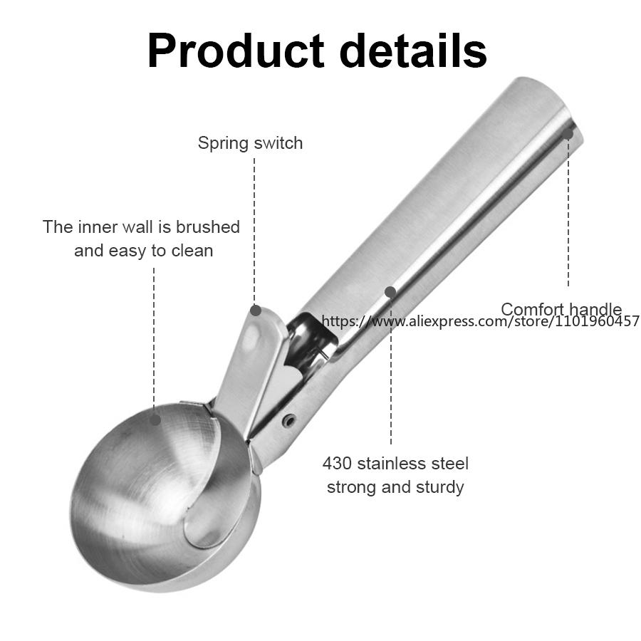 Stainless Steel Dual-purpose Ice Cream Scoop Ice Cream Scooper Multifunctional Fruit Scoop Kitchen Supplies