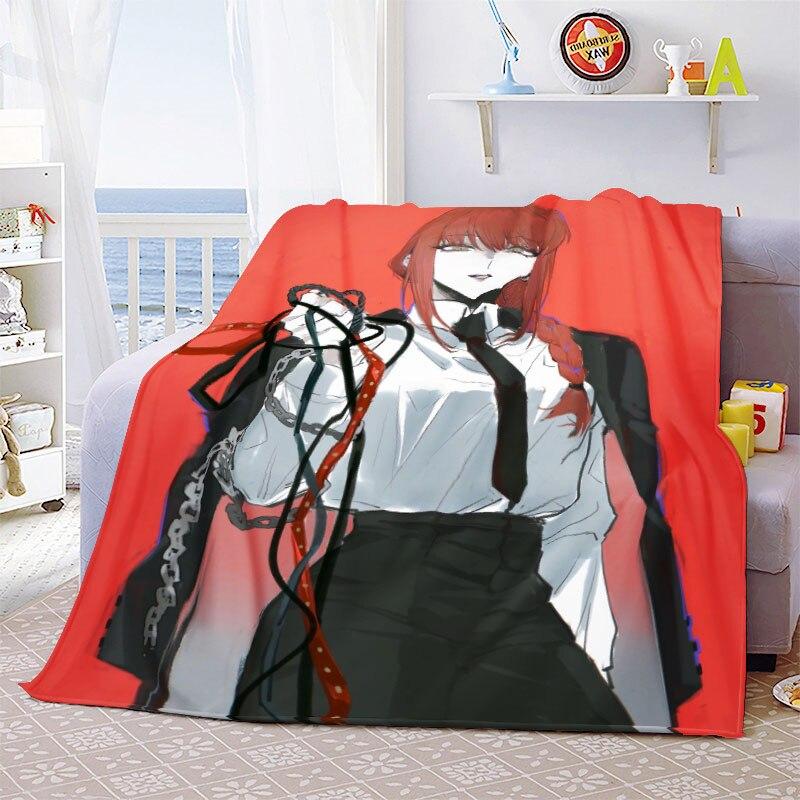 Makima Kawaii Girl Chainsaw Man Überwurfdecke Anime Schlafzimmer Sofabezug dünne Decke Halloween Weihnachtsgeschenk Home Room Decor