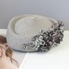 Women French Elegant Berets Fashion Rhinestone Flower Stewardess Hat for Cocktail Party Female Summer Travel Versatile Sun Hats