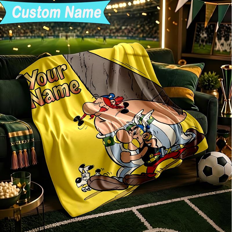 1PC Custom Name Blanket Asterix Friends Flannel blankets Patterns Throw Blanket All-Season Soft Gift for Couch, Bed, Camping, Birthday gifts