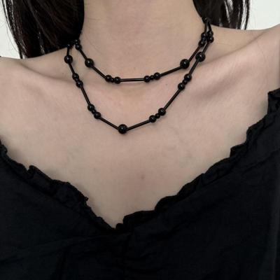 Minimalist Beaded Layered Long Necklace for Women - Trendy High-End Clavicle Chain Choker