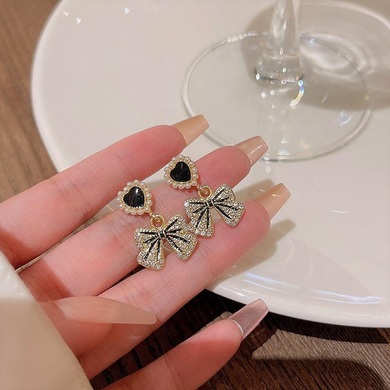 Sterling Silver Bow Gardenia Stud Earrings - Light Luxury Korean Style