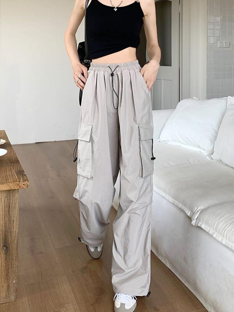 Streetwear Workwear Pants Women Summer Loose Wide Leg Cargo Pants with Large Pockets