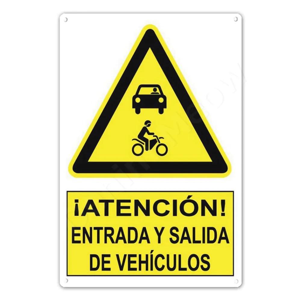 Spanish Warning Sign, Danger Metal Sign for Street, Yard, Bar, Workshop Decor, Yellow Waterproof Caution Signs, Outdoor Indoor