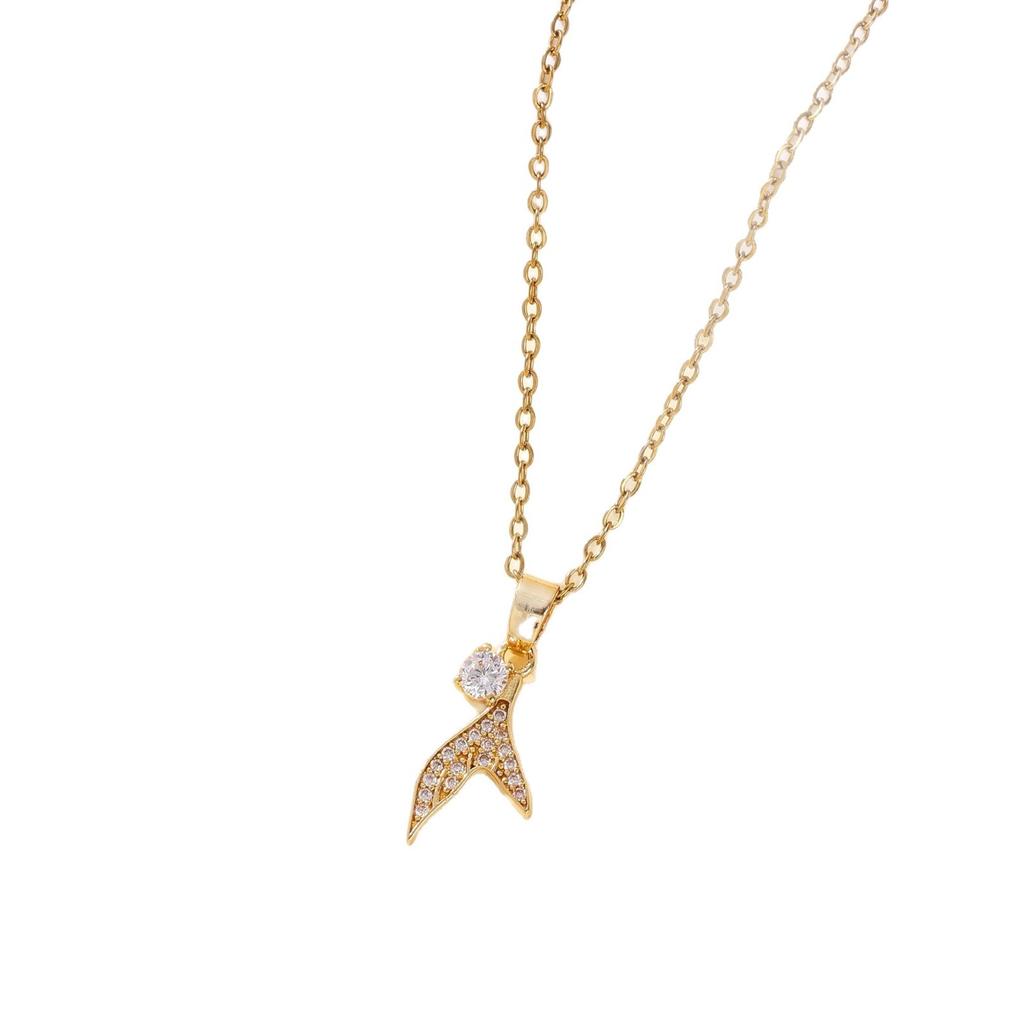 New Mermaid Fish Tail Pendant Necklace Women Full Zircon Light Luxury Niche Premium Versatile Collarbone Chain Jewelry Gift