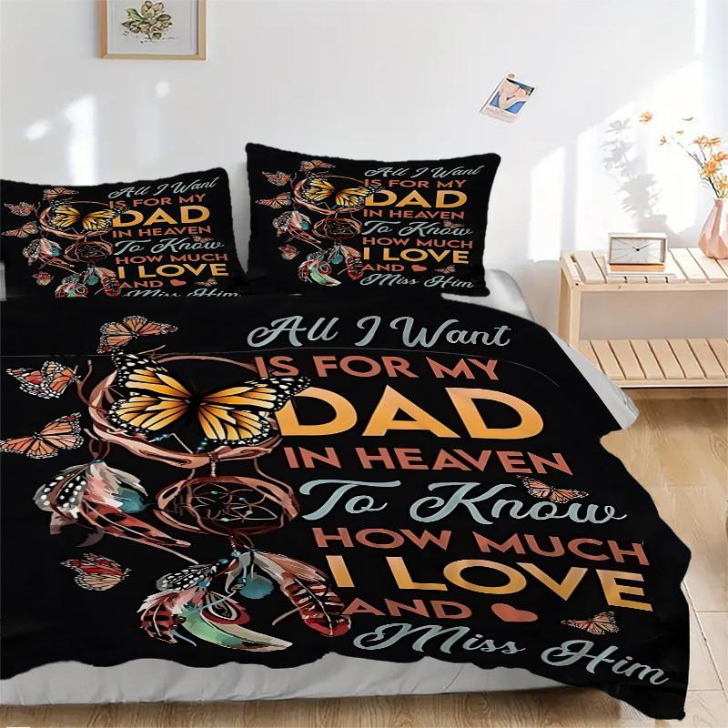 

3PCs Love and Miss Dad Design Cover Set, Breathable Fabric, Machine Washable (1 Duvet Cover + 2 Pillowcases) (Without Quilt) yy250911132 135x200cm