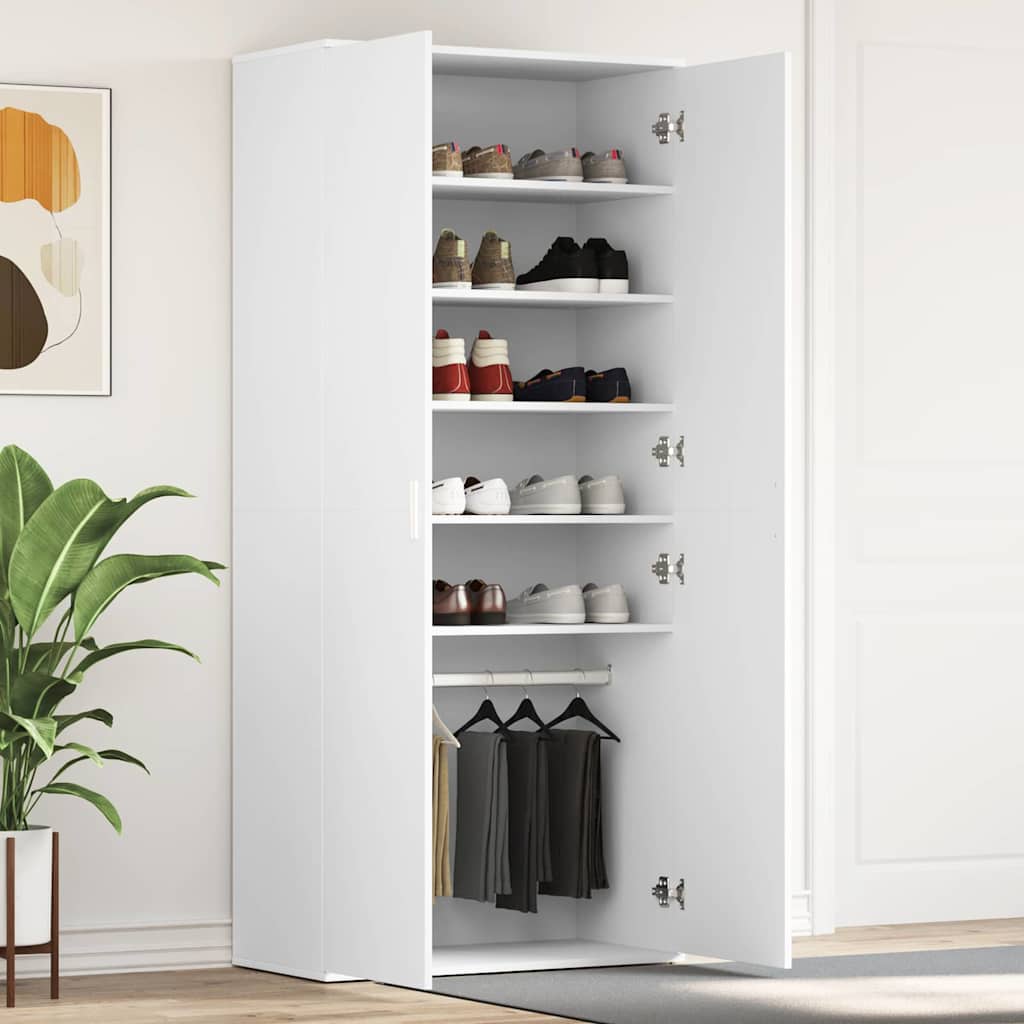 Shoe Cabinet with Shelf White 80 X 39 X 178 Cm Engineered Wood