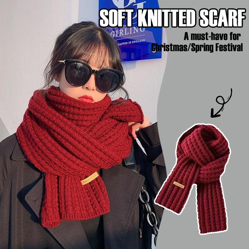 

Solid color knitted thick scarf, red autumn and winter fashion Korean scarf, Christmas and Spring Festival decoration matching червоний