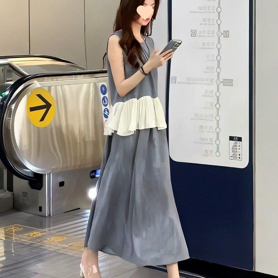 

2026 Summer Ruffle Half Skirt Sleeveless Dress - Youthful, Age-Defying Style S for below 95 lbs