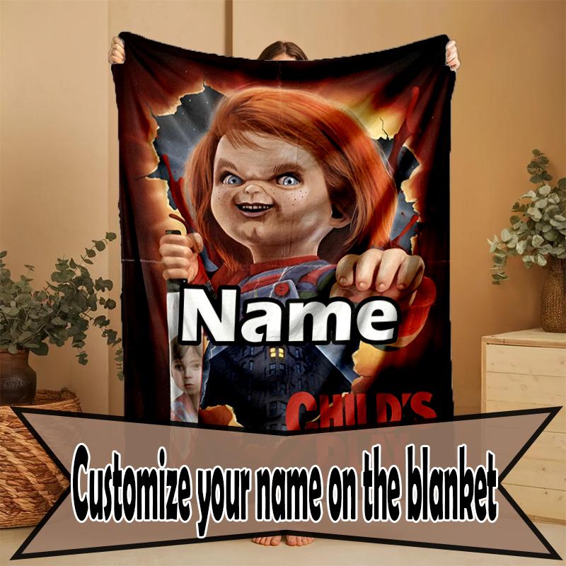 Custom Name Personalized Bride of Chucky Print Blanket, Home Decor, Bedroom, Sofa, Camping, Couch, Gifts for Birthday Christmas