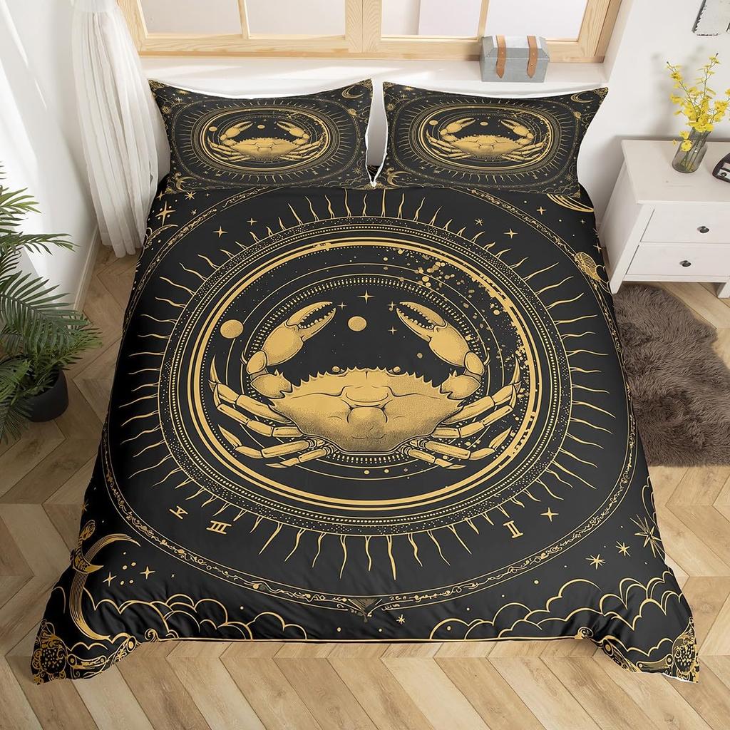 Libra Zodiac Duvet Cover Constellation Theme Bedding Set Twin,Western Boho Exotic Style 12 Horoscope Astrology Comforter Cover