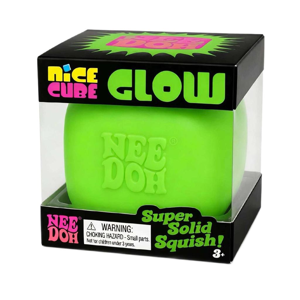 NeeDoh Glow Luminous Squish Ball Cube - Solid Color Squeeze Toy, 5 Colors Available